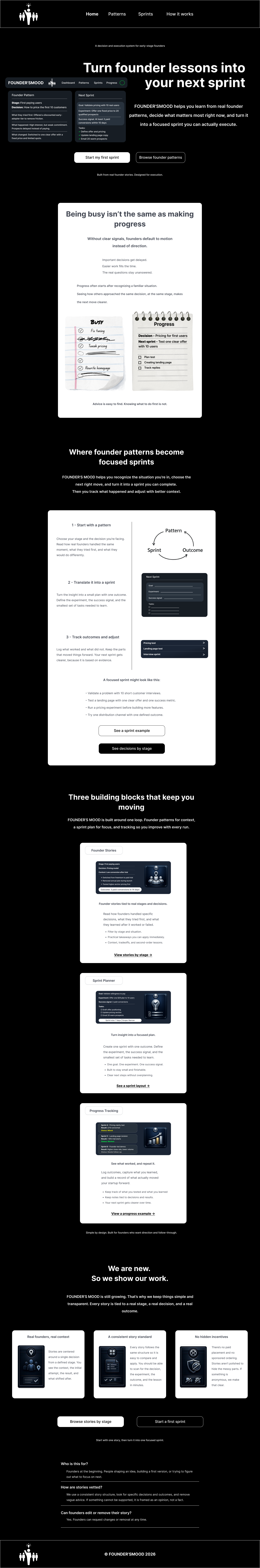 FOUNDER’SMOOD homepage preview showing the hero section